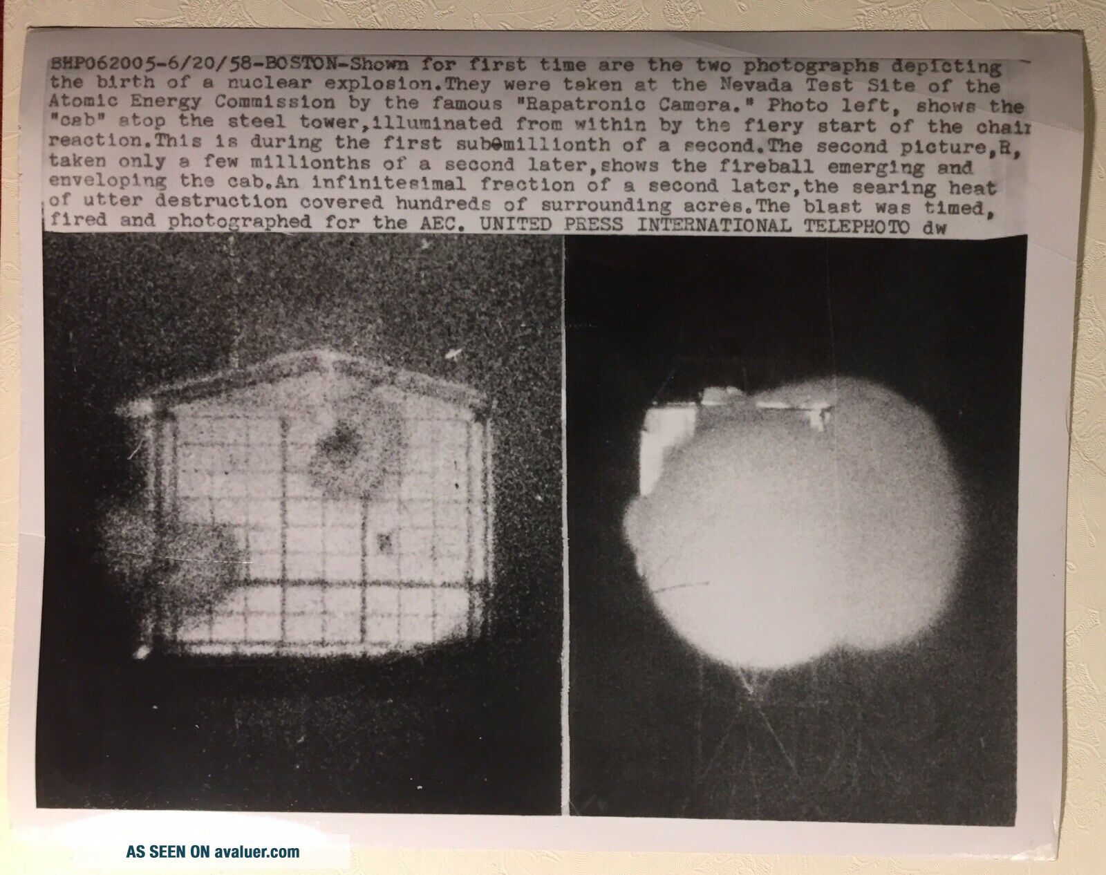 1958 Wire Photo Atomic Bomb Test Birth Of Explosion Rapatronic Camera ...