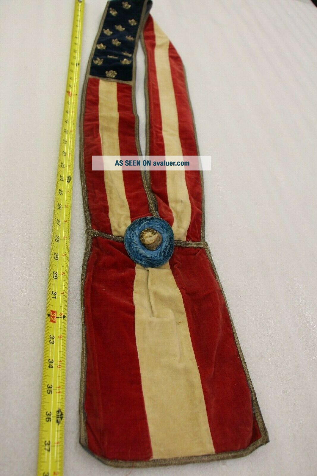 RARE 1876 Philadelphia Centennial Parade Flag Sash,  Authentic Antique 13 Stars