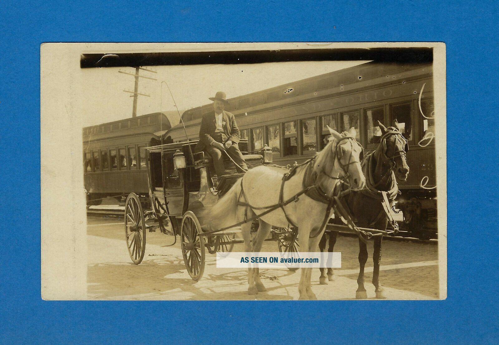 Parkersburg,  WV,  rppc two B & O Railroad passenger cars,  stagecoach,  ca 1908,  VF