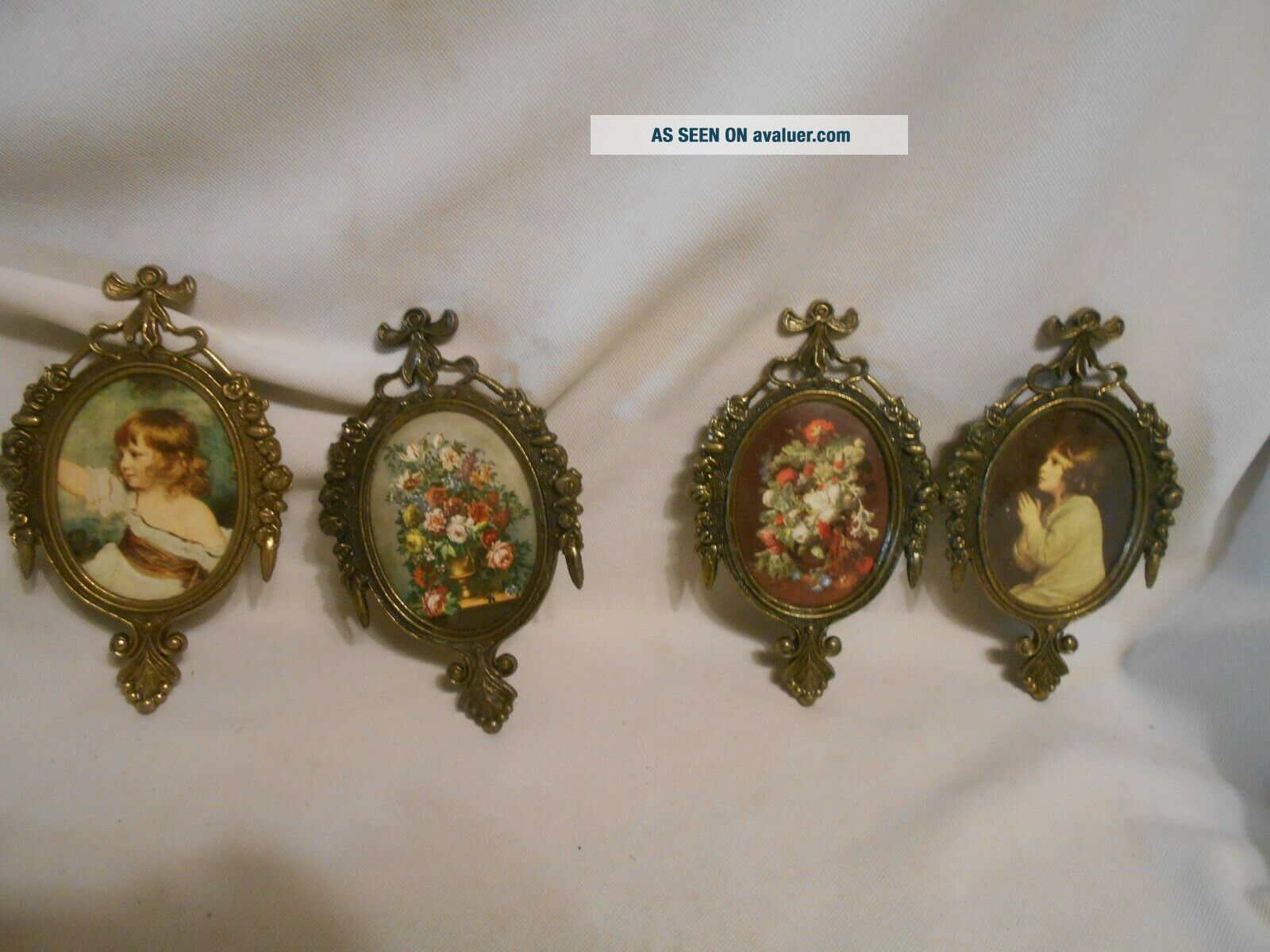4 Vintage Small Oval Pictures Italy Made Metal Fancy Frames Wall ...