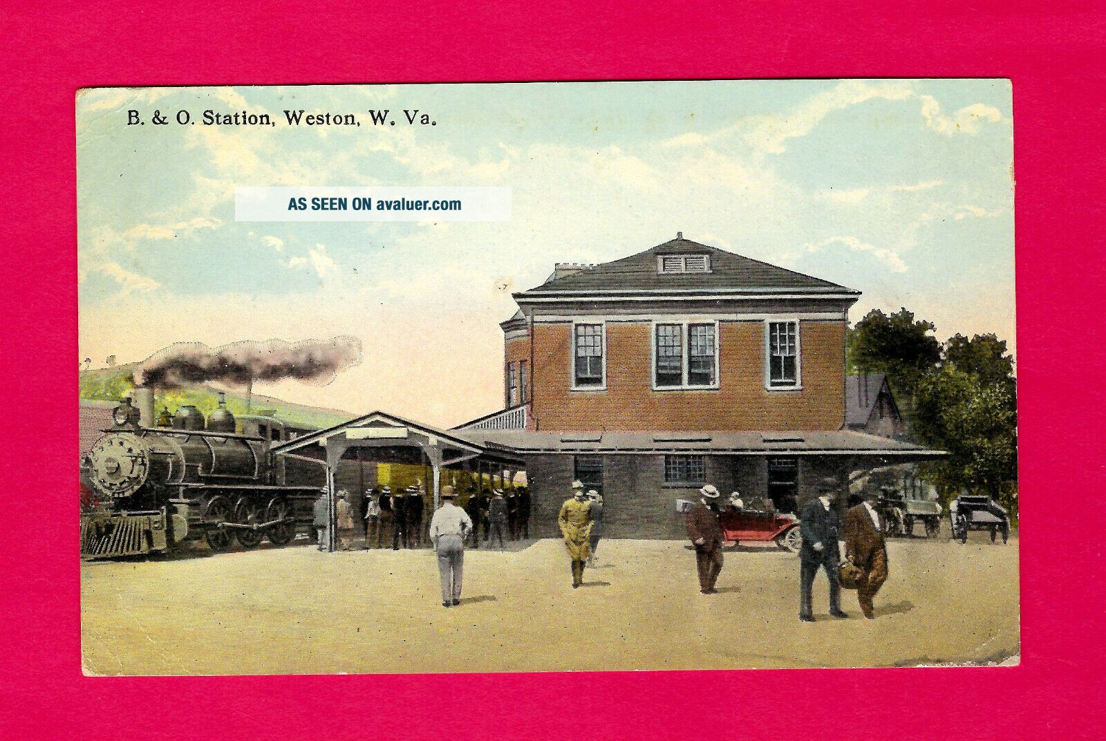 Weston,  WV,  pc B & O Railroad Station with train,  people,  wagons,  etc,  1915
