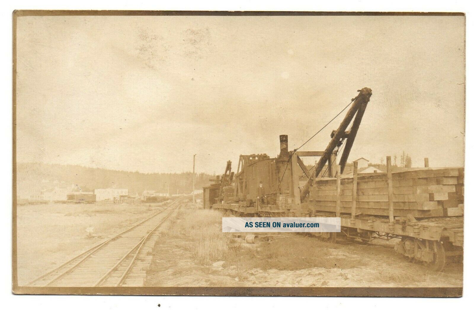 RPPC Photo Postcard LUMBER RAILROAD LOGGING TRAIN Steam Shovel Crane ...