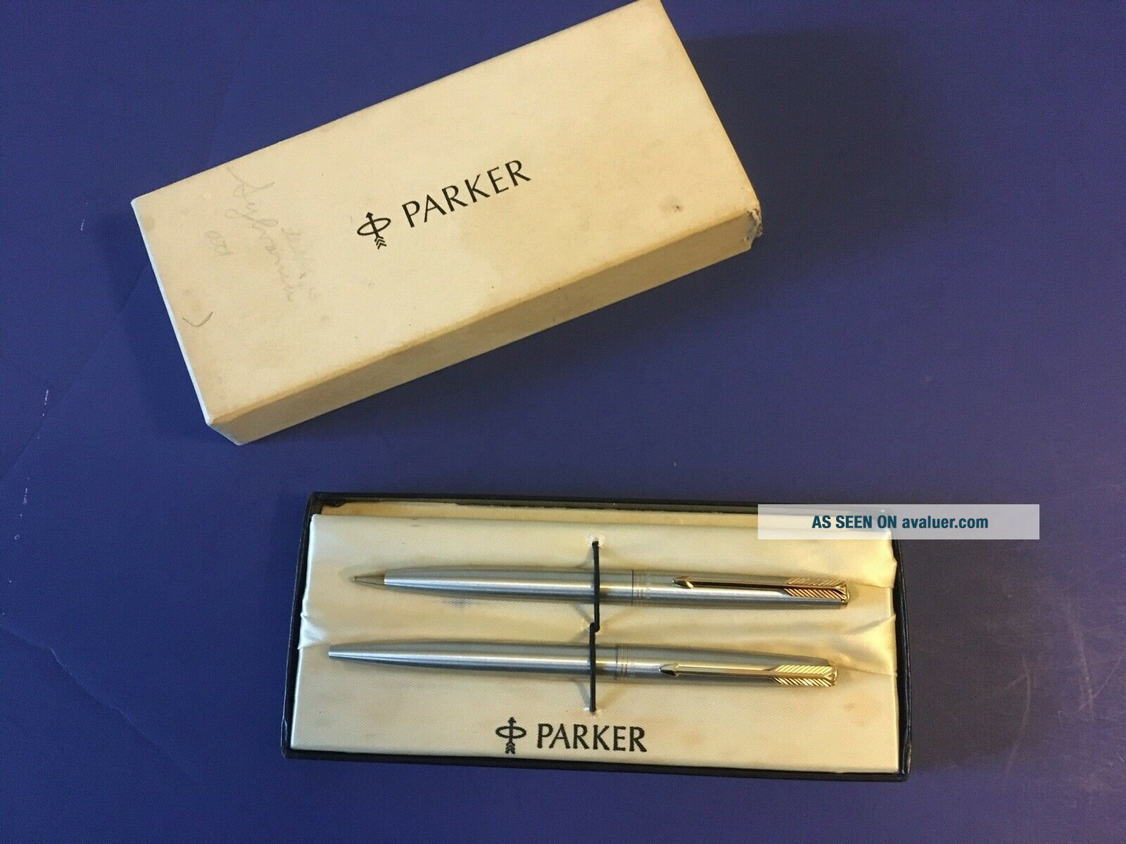 Vintage Parker Gold And Silver Blue Ink Pen And Mechanical Pencil Set ...