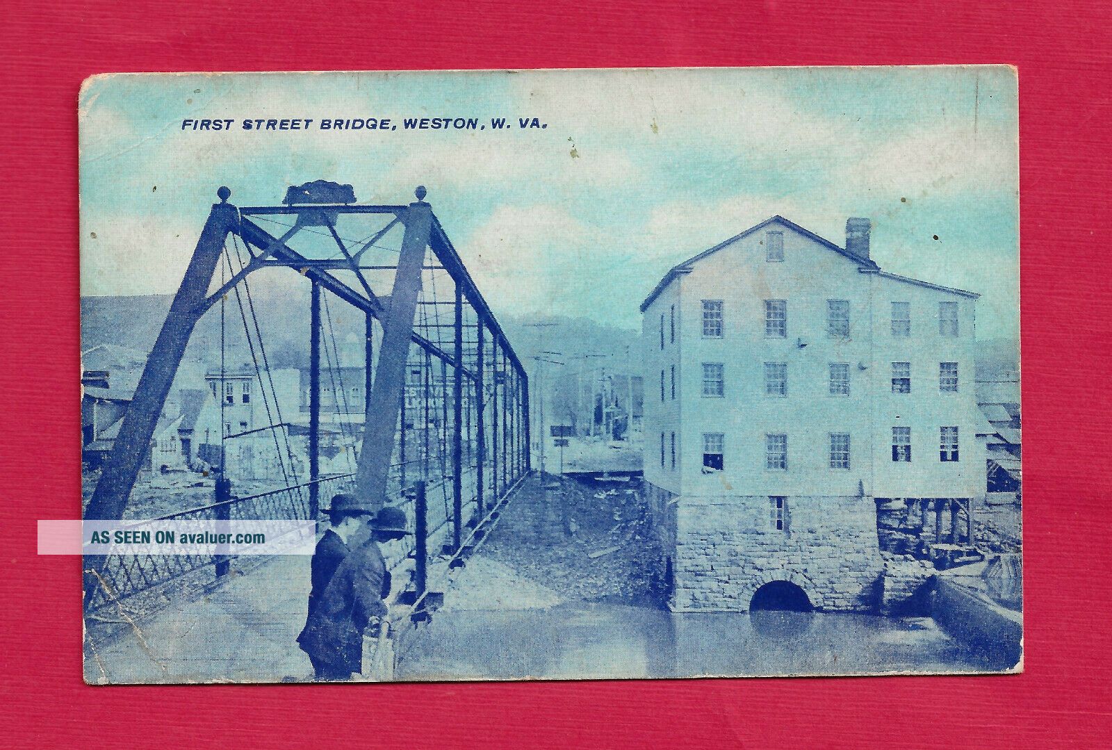 Weston,  WV,  pc view First Street Bridge over West Fork River and downtown,  1910