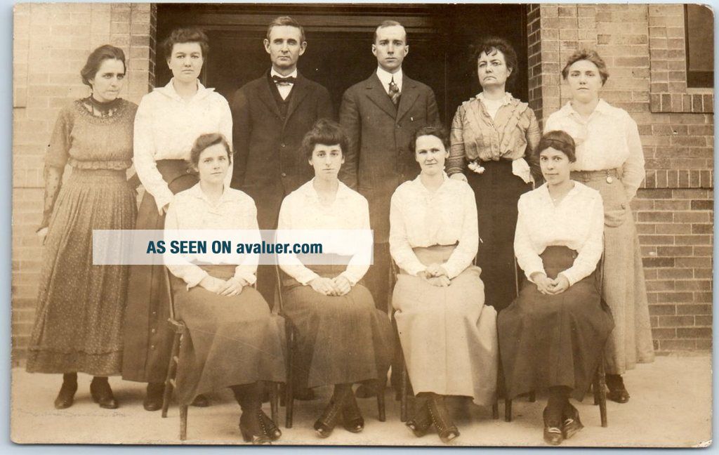 Vintage 1910s RPPC Real Photo Postcard Young Adults Class Photo? 
