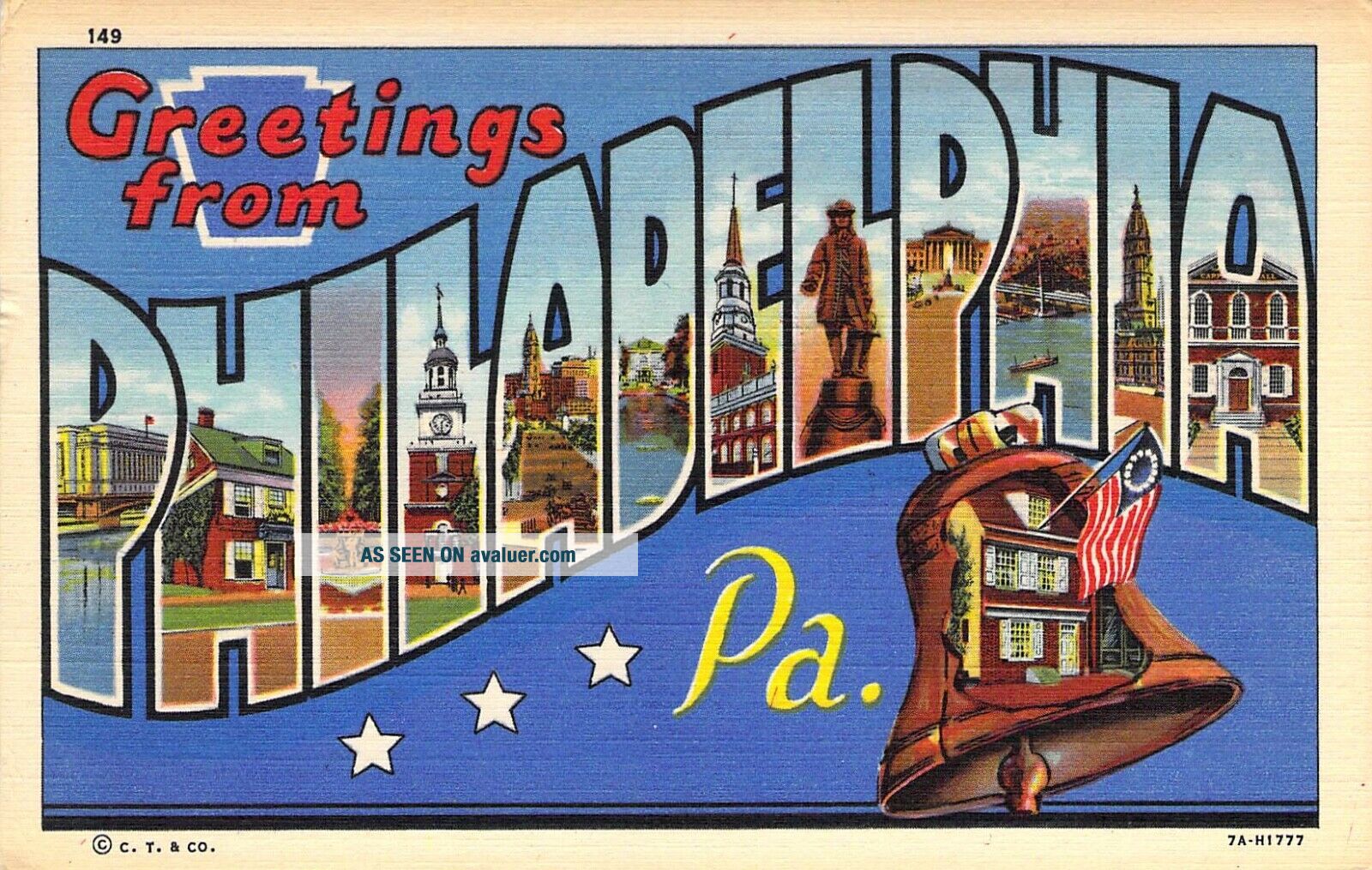 Linen Era,  Large Letter,  Greetings From Philadelphia,  Pa,  CT & CO Old Postcard