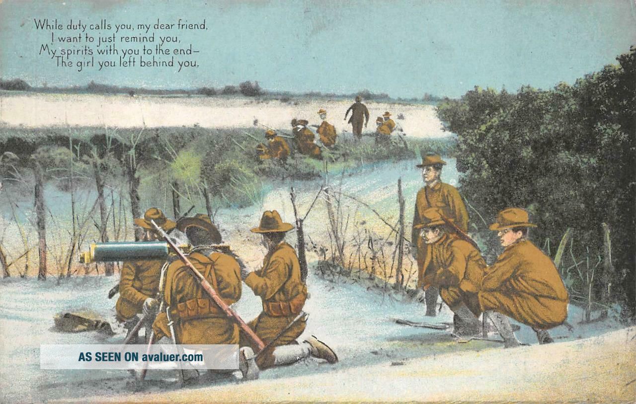 SOLDIER ' S MACHINE GUN SQUAD ROMANTIC CAPTION WW1 MILITARY POSTCARD WNC 425