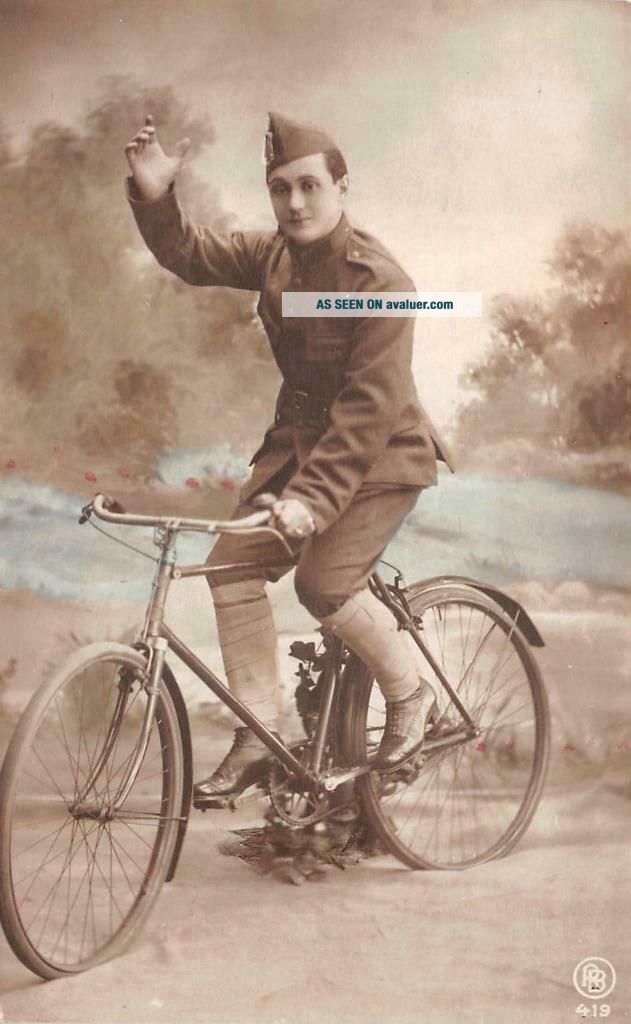 RPPC BELGIUM BELGIAN SOLDIER ON BIKE WW1 MILITARY REAL PHOTO POSTCARD WNC 142