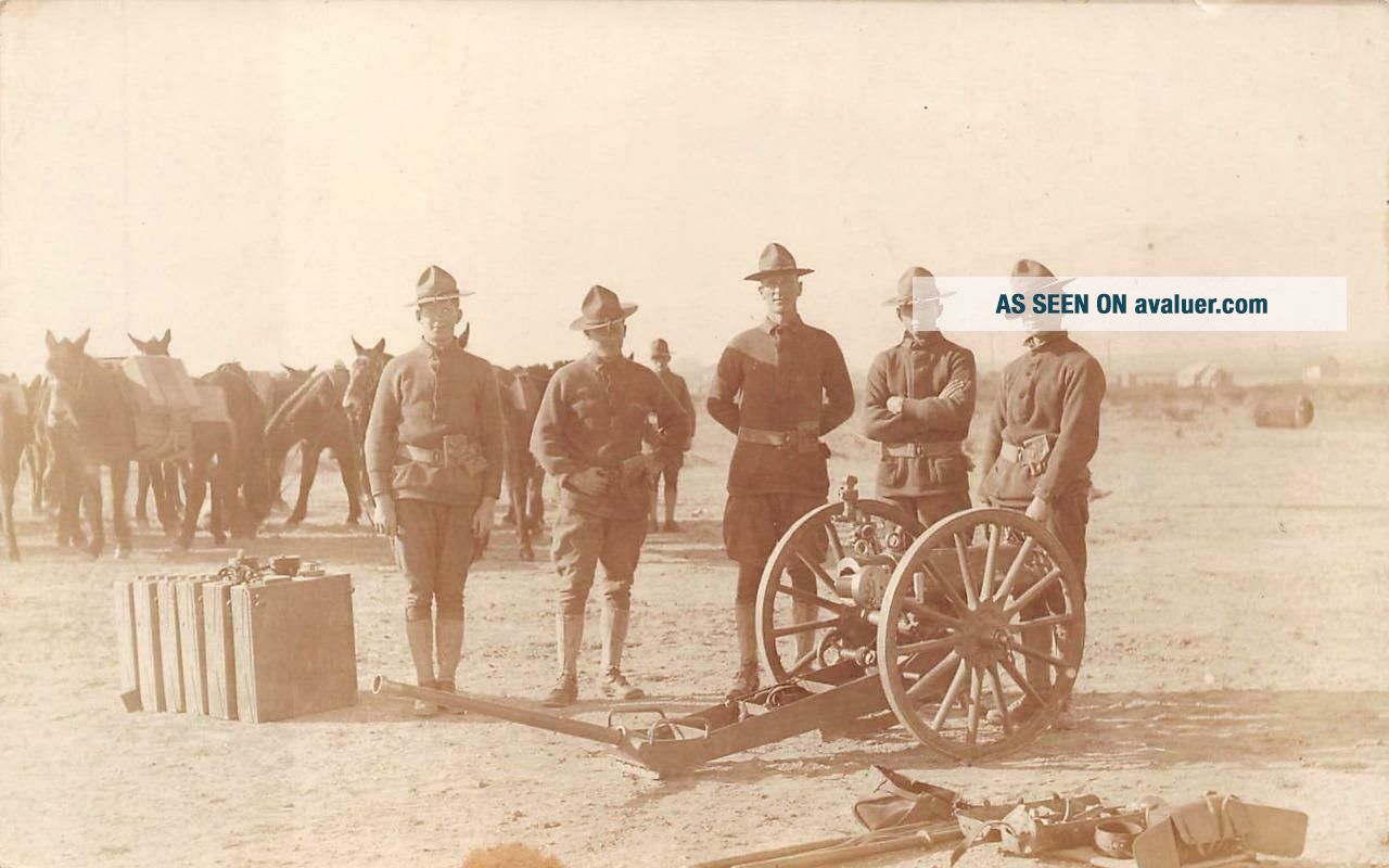 RPPC SOLDIER ' S GUN HORSES UNIT STENCILS WW1 MILITARY REAL PHOTO POSTCARD WNC 410