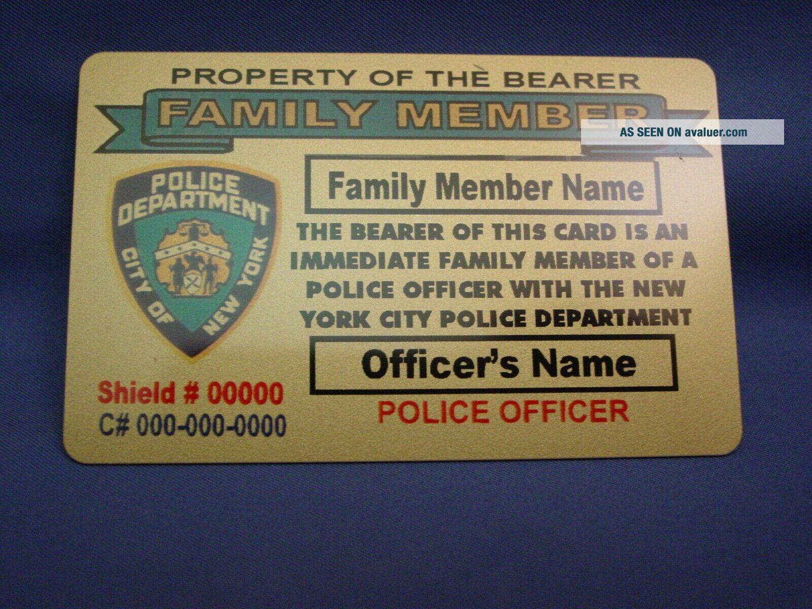 Fmba Sticker NYPD LIFETIME GOLD BRASS CARD - FAMILY MEMBER OR FRIEND - PBA - FOP ...