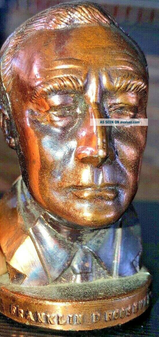 Vintage Japan Die Cast Bronze Franklin Delano Roosevelt Bust Warm Springs 3 inch