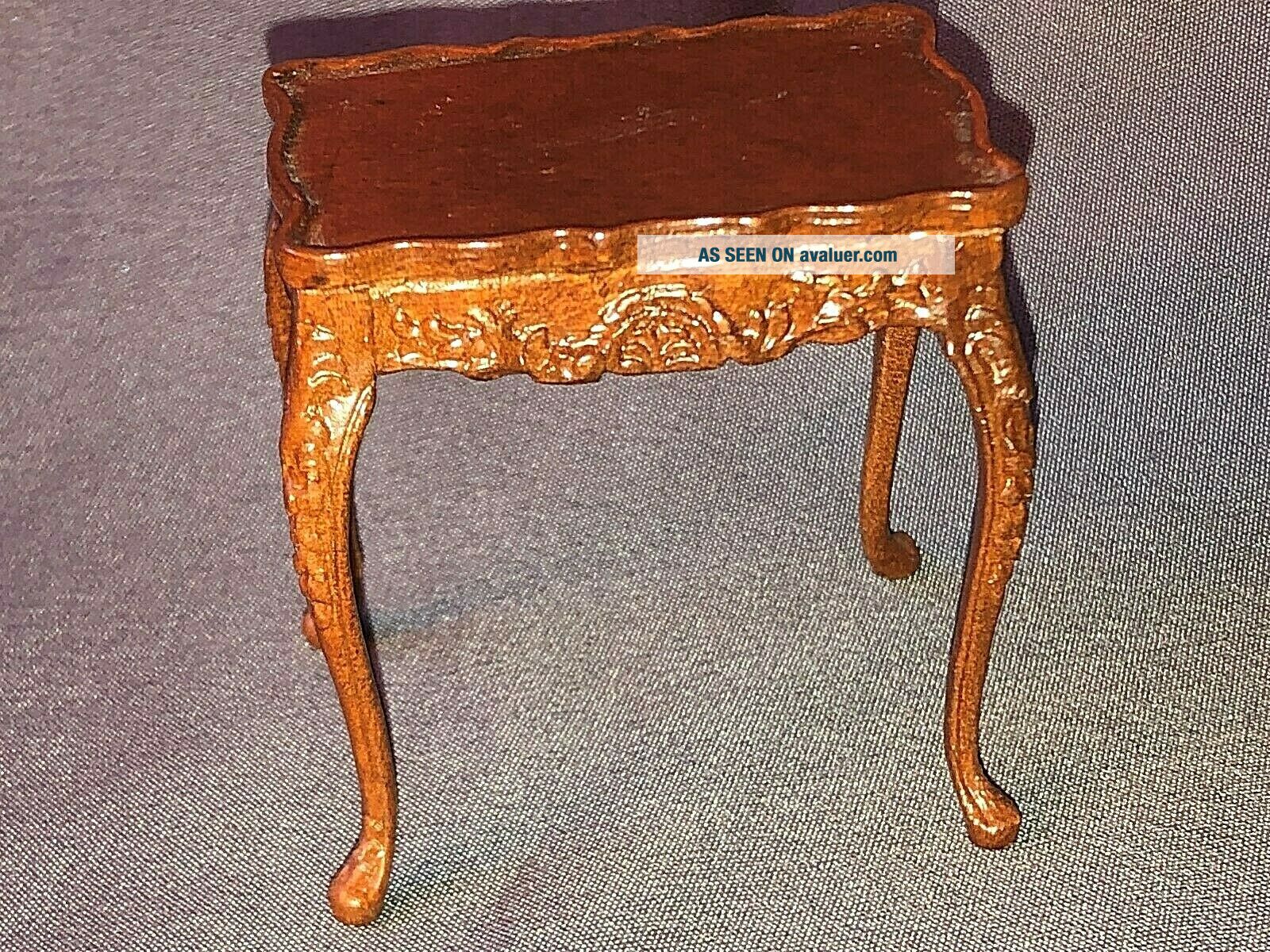 Vintage Dollhouse Miniature Bespaq Ornate Walnut Queen Anne End Table ...