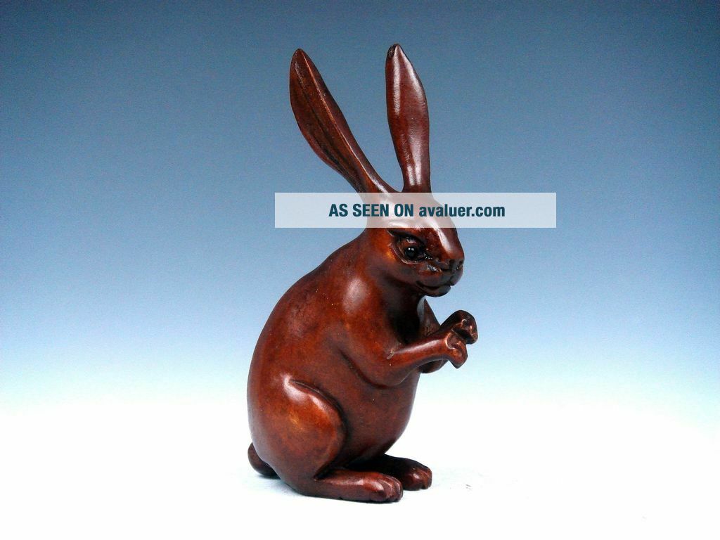 Boxwood Hand Carved Japanese Netsuke Sculpture Long Ear Rabbit Standing ...