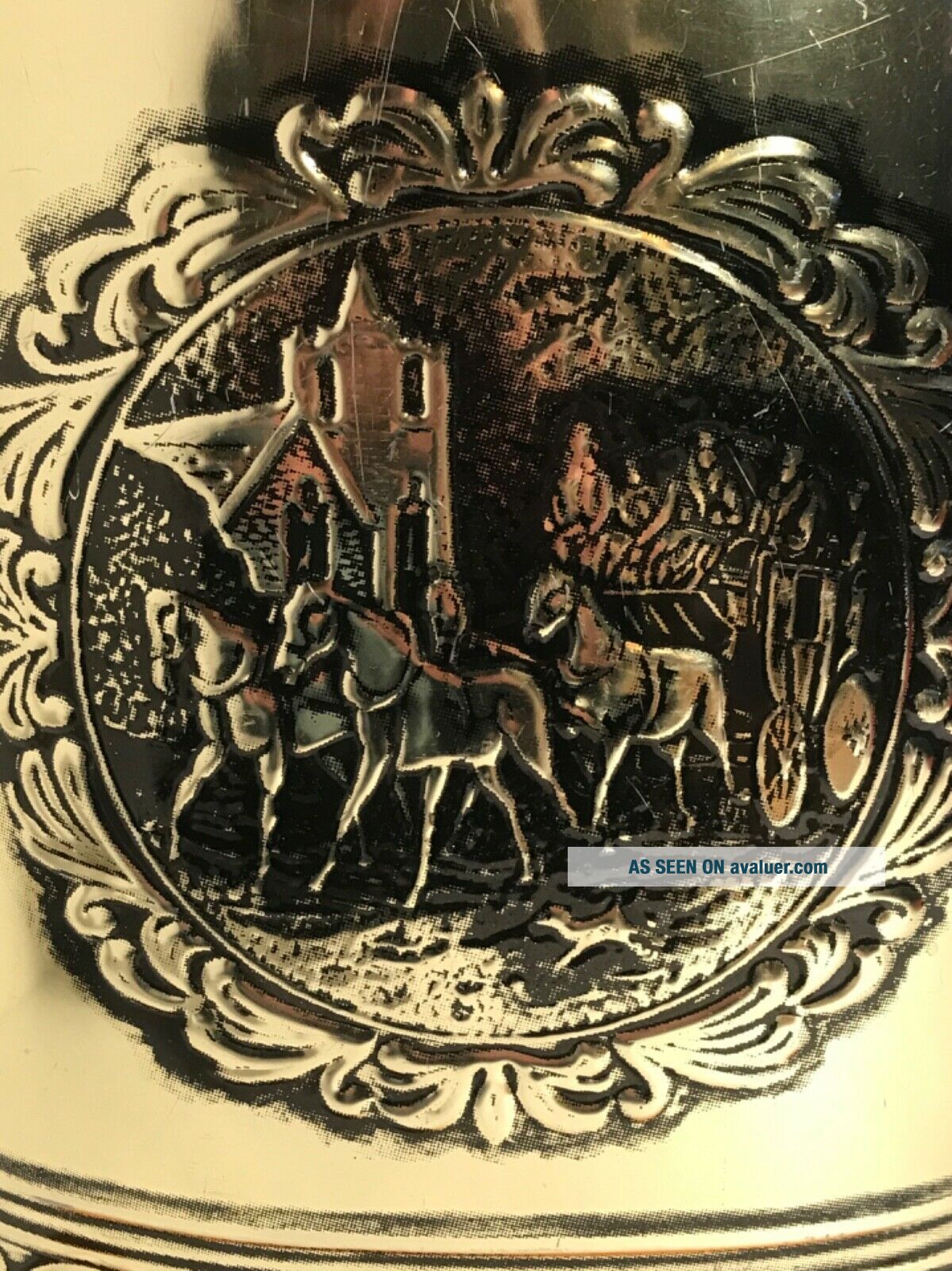 Vintage Weibro Metal Trash Can Waste Basket Gold Tone Horse Carriage ...