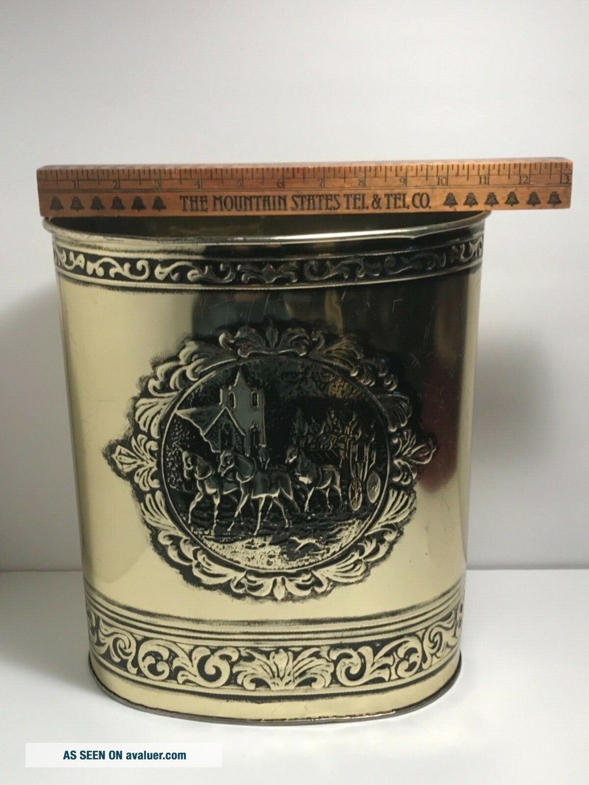 Vintage Weibro Metal Trash Can Waste Basket Gold Tone Horse Carriage ...