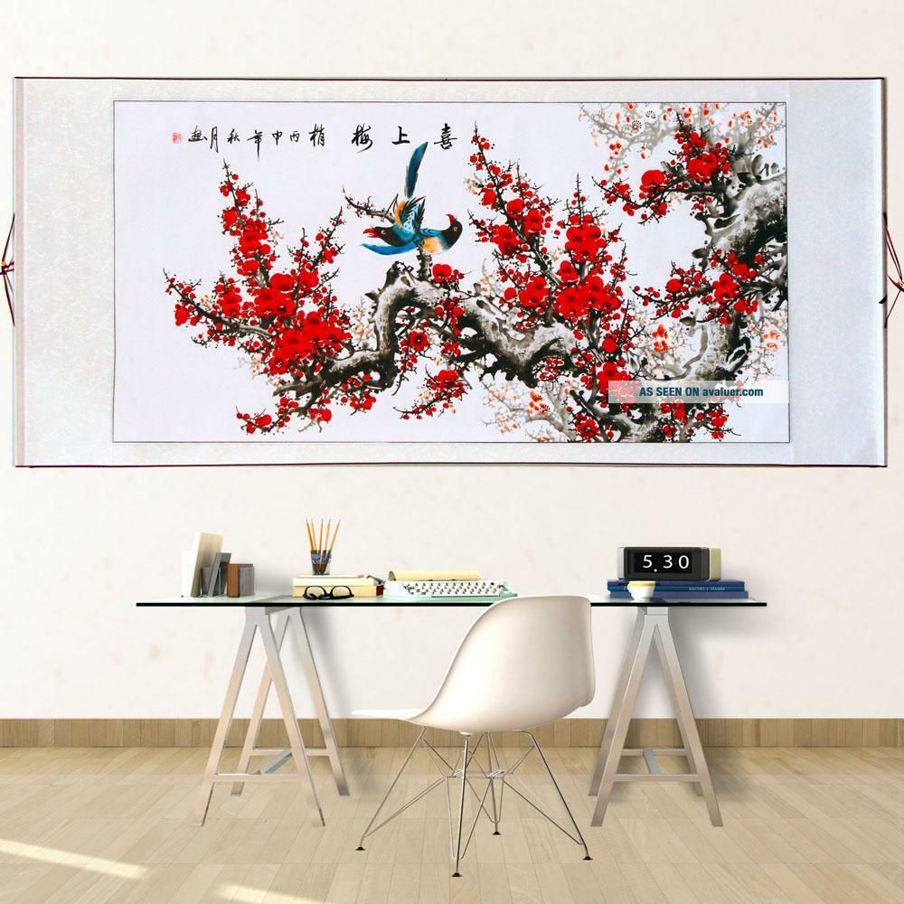 Hand Painted Chinese Style Plum Blossom Scroll Painting Living Room ...