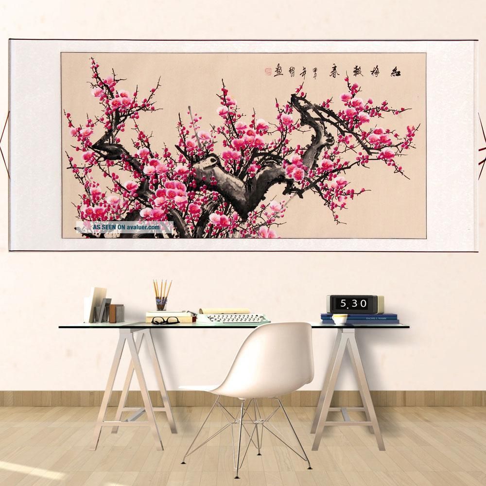 Hand Painted Chinese Style Plum Blossom Scroll Painting Living Room ...