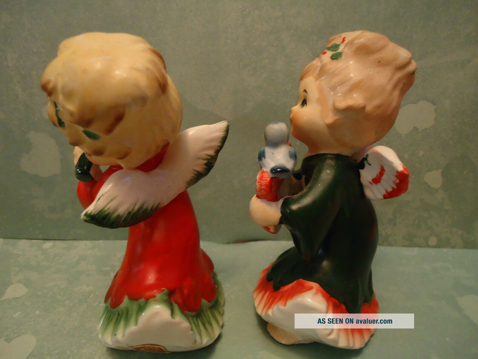 Lefton Vintage Set LEFTON China CHRISTMAS ANGELS W/ Flute & Harp FIGURINES ...