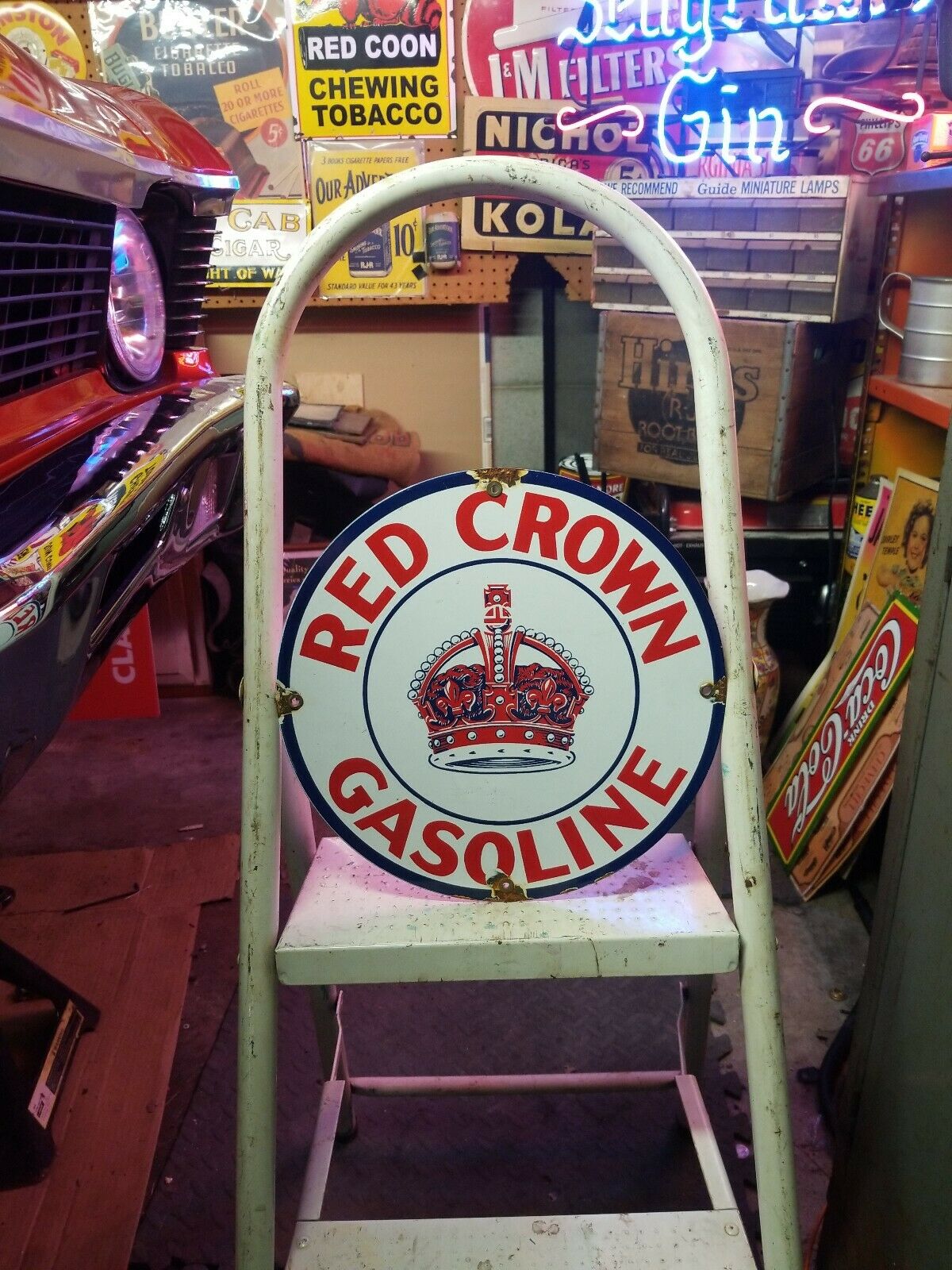 VINTAGE OLD RED CROWN GASOLINE PORCELAIN METAL SIGN GAS STATION PUMP ...
