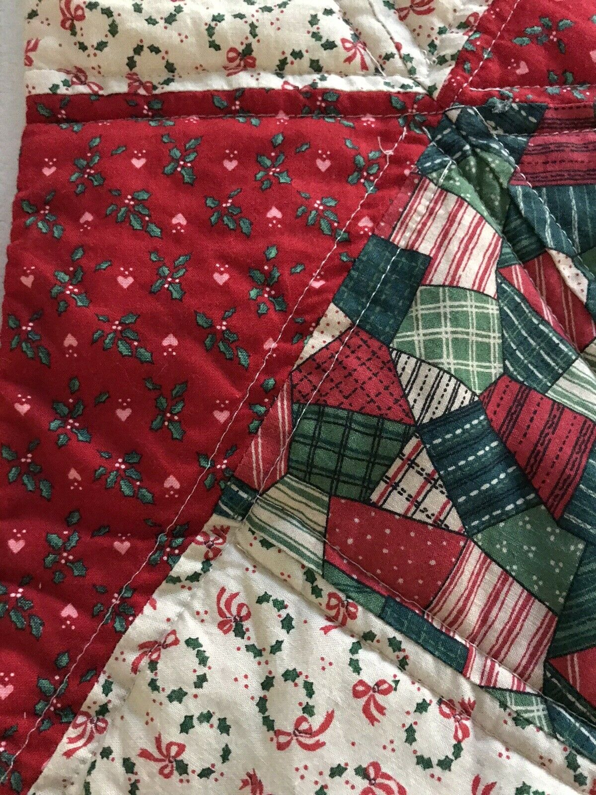 Vitafe Design VINTAGE QUILTED PATCHWORK CHRISTMAS TREE SKIRT STAR DESIGN HOMEMADE ...