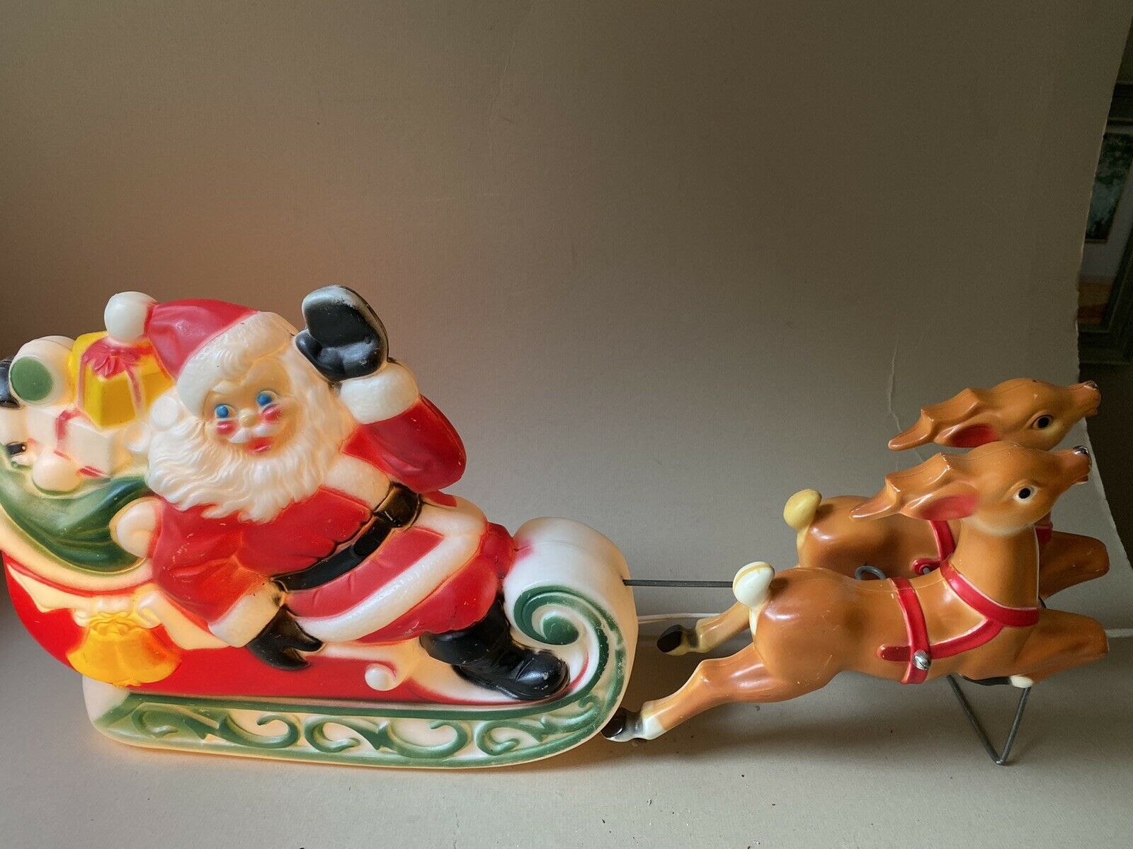 VINTAGE EMPIRE 1970 CHRISTMAS SANTA REINDEER SLEIGH BLOW MOLD LIGHTED ...