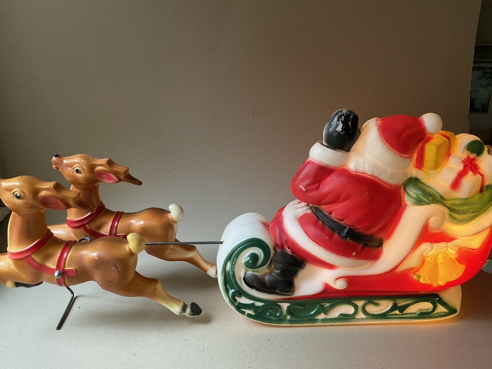 VINTAGE EMPIRE 1970 CHRISTMAS SANTA REINDEER SLEIGH BLOW MOLD LIGHTED ...