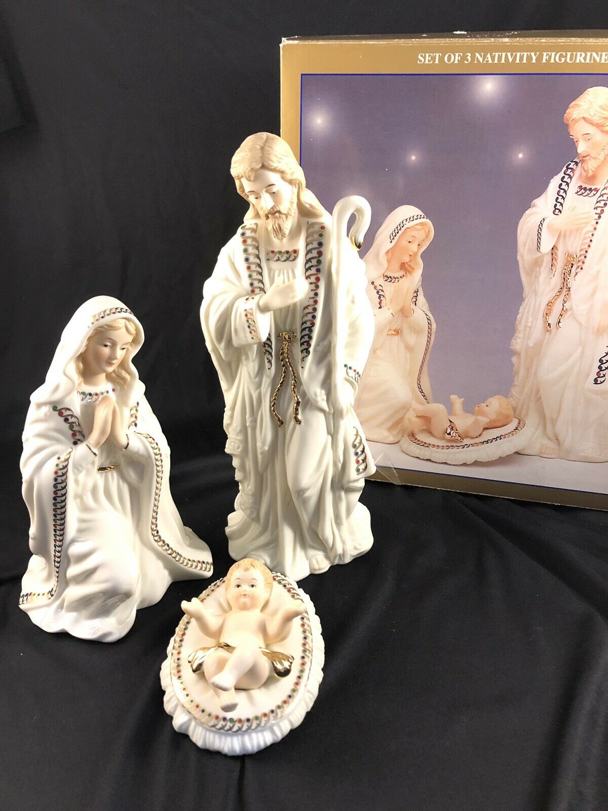 Vintage Jade Porcelain 3 Piece Nativity Mary Joseph Jesus BonTon Box ...