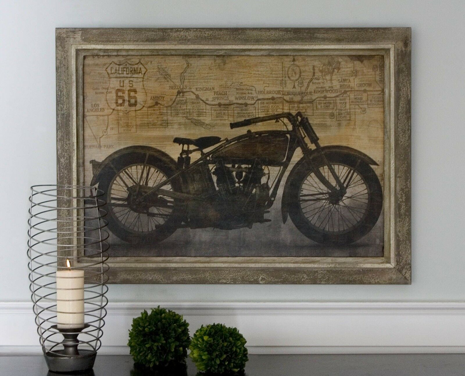 Route 66 Motorcycle Map Artwork | Vintage Style Americana Wall Art ...