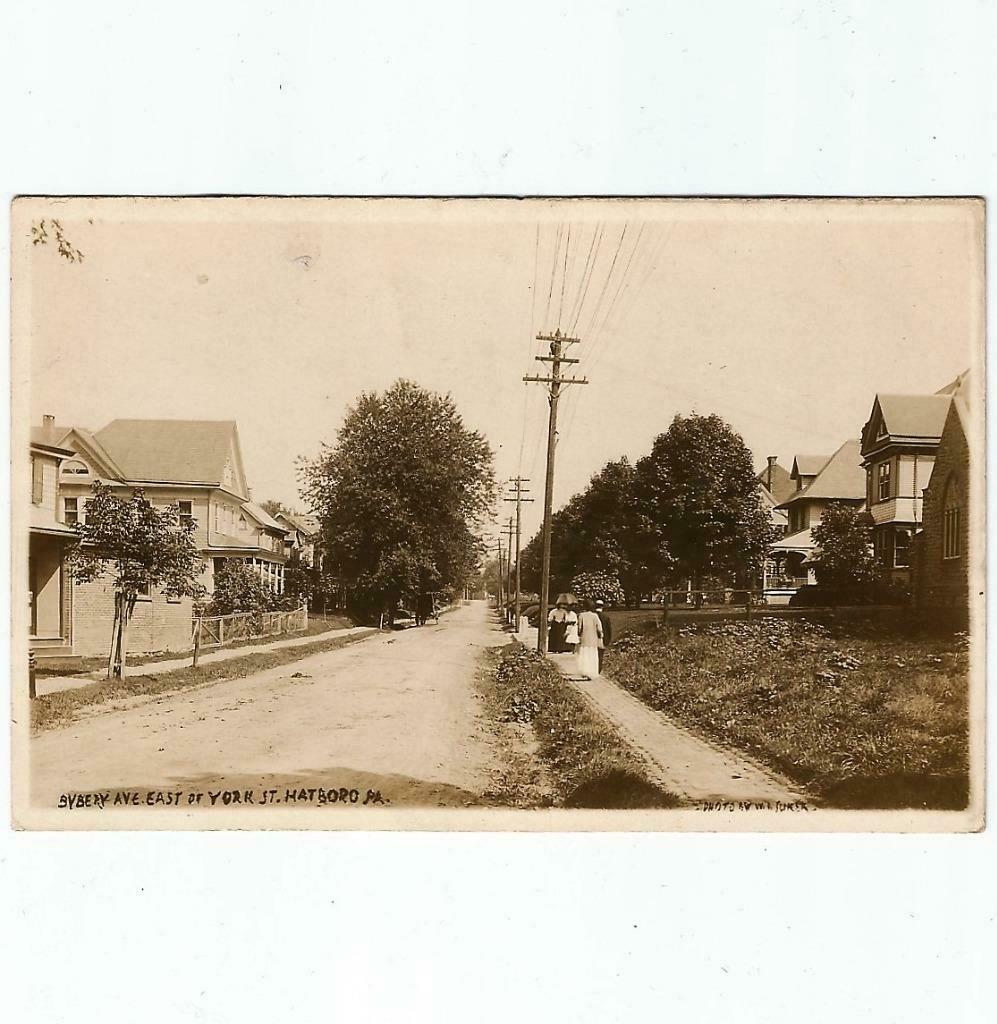 Antique Real Photo Postcard Street Scene View Of Bybery Ave Hatboro ...