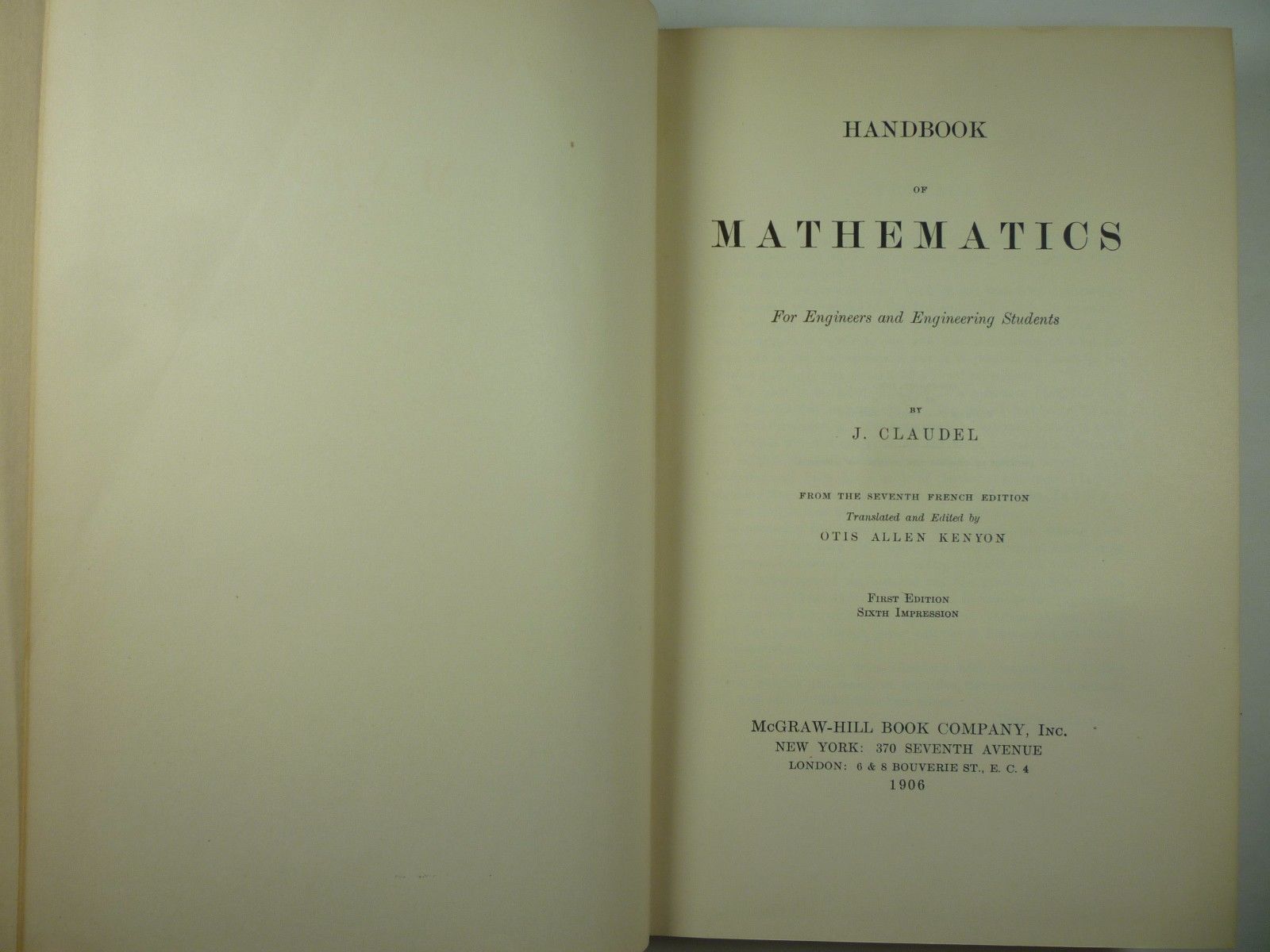 Claude Handbook.pdf 1906 Claudel HANDBOOK Of MATHEMATICS For ENGINEERS & Engineering ...