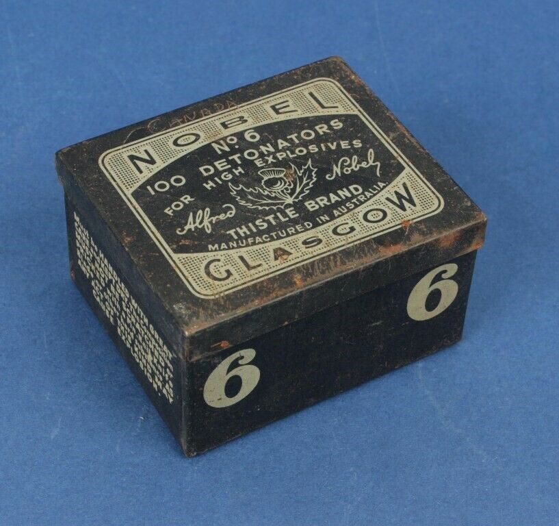 Australia: Vintage Advert Tin Box Noble ' s Dynamite Detonators.  Empty,  no contents