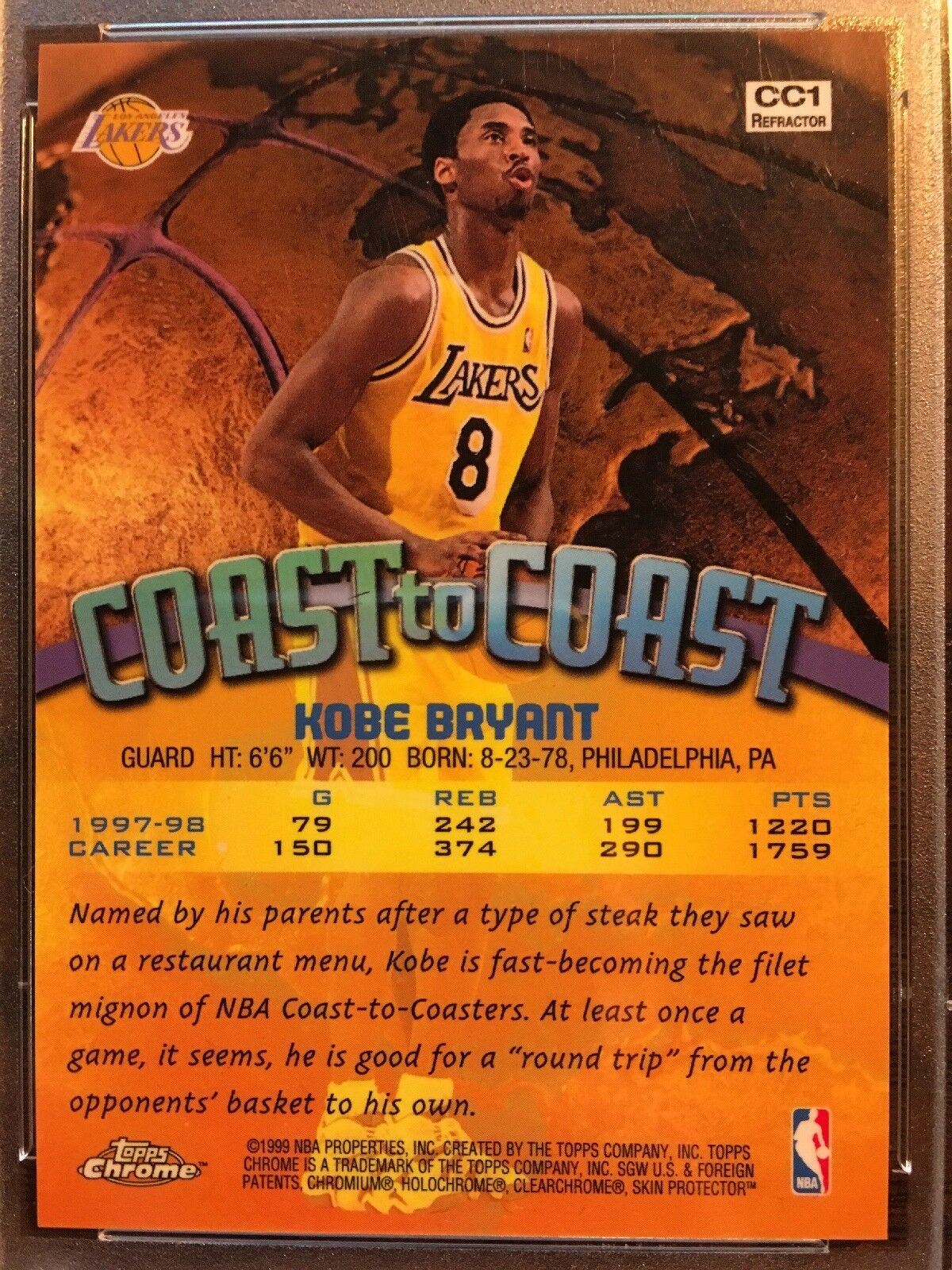 1998 Topps Chrome Kobe Bryant Refractor PSA 10 Coast To Coast CC1 ...