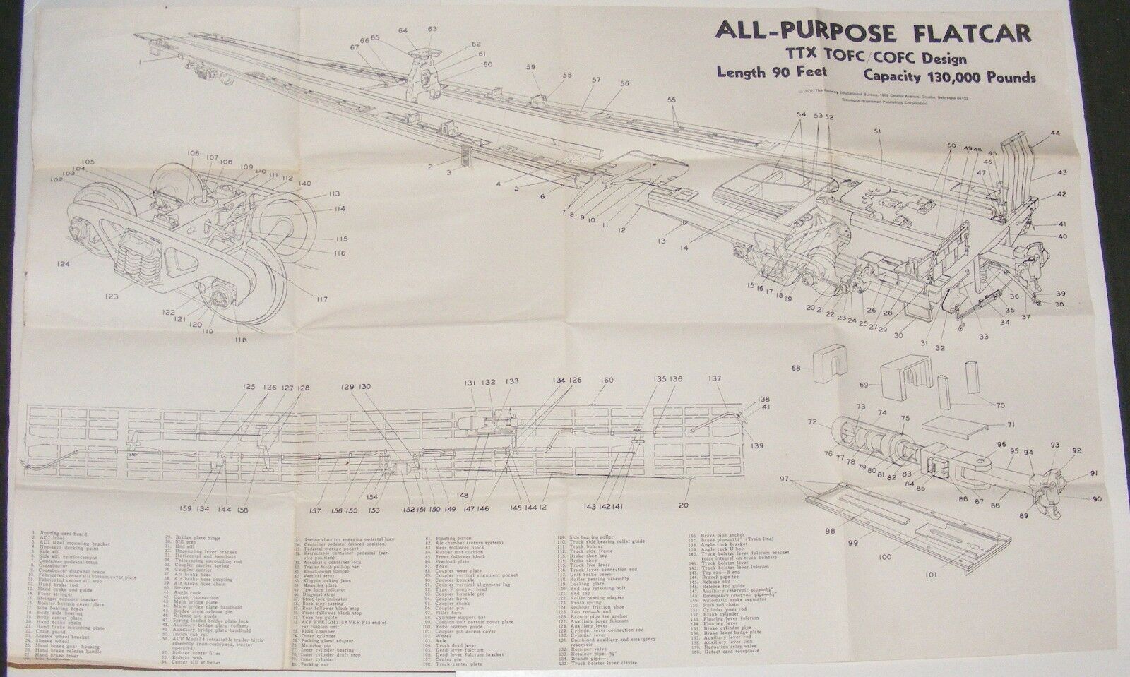 Train Exploded Model Vtg ' 70 Railroad Train Exploded View All - Purpose Flatcar Chart AAR ...