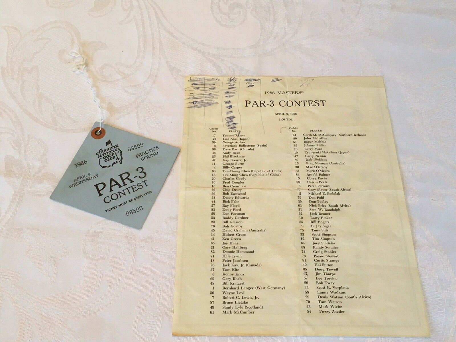 Tickets For Practice Rounds 1986 MASTERS GOLF TOURNAMENT PAR 3 WEDNESDAY PRACTICE ROUND TICKET ...