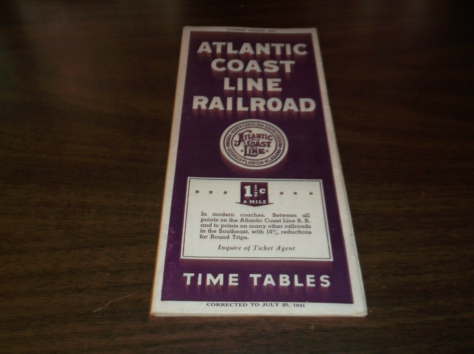 JULY 1941 ATLANTIC COAST LINE RAILROAD ACL SYSTEM PUBLIC TIMETABLE ...