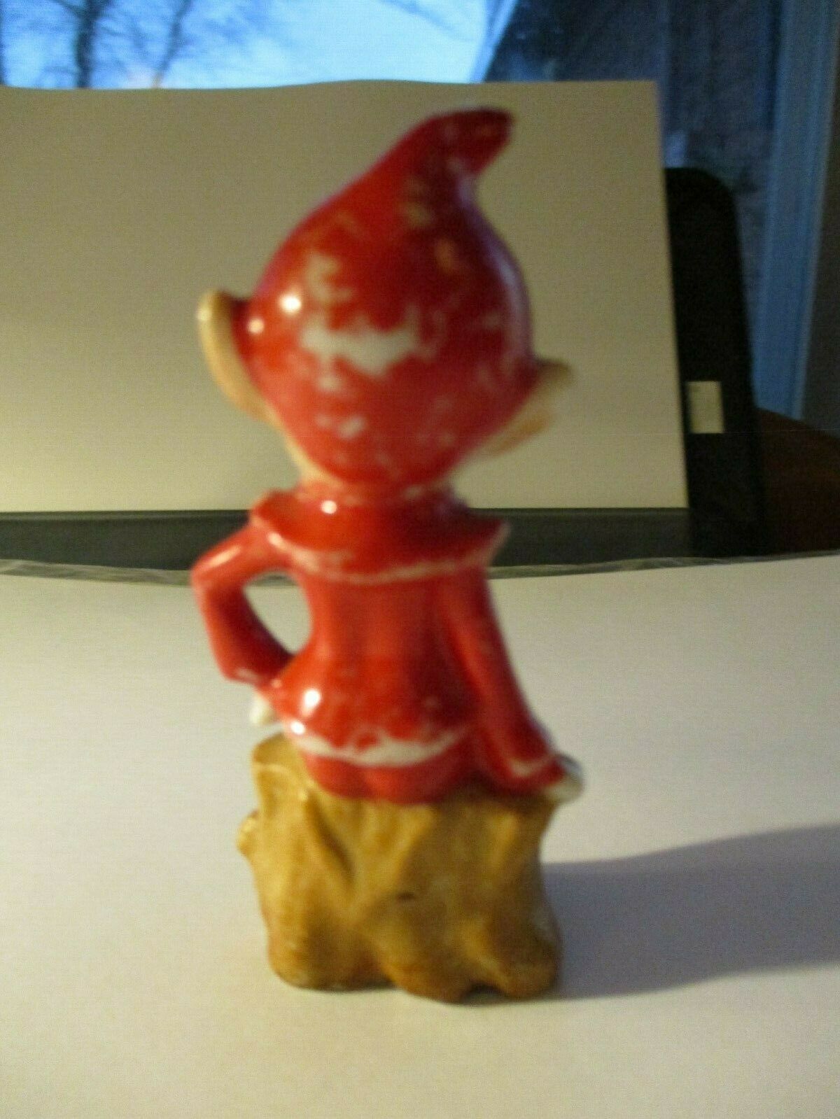 VINTAGE JAPAN PIXIE ELF CHRISTMAS SITTING ON LOG | #17478081