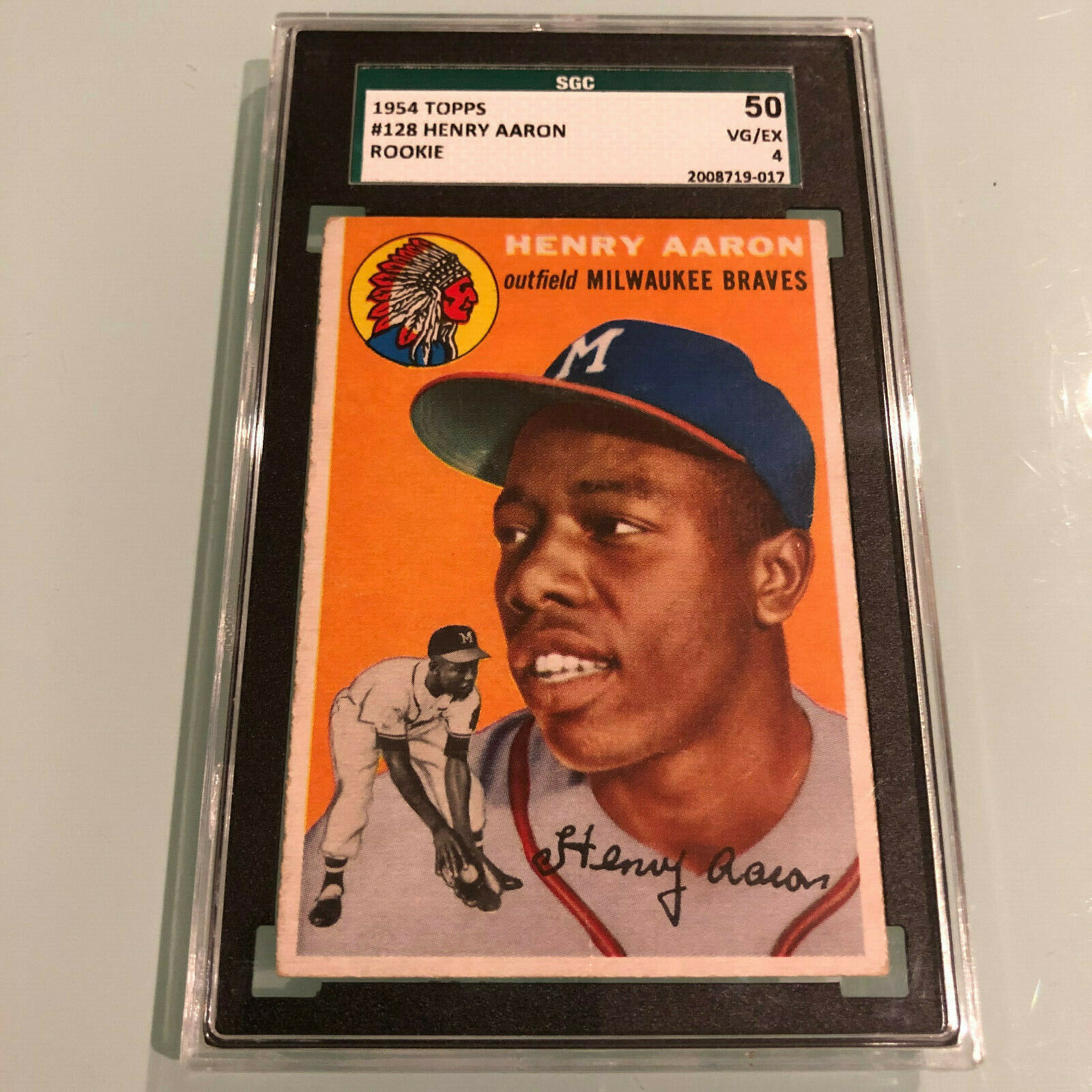 1954 TOPPS HENRY HANK AARON 128 SGC 4 ROOKIE CENTERED RC OF TRUE HOME 1954-topps-henry-hank-aaron-128-sgc-4-rookie-centered-rc-of-true-home
