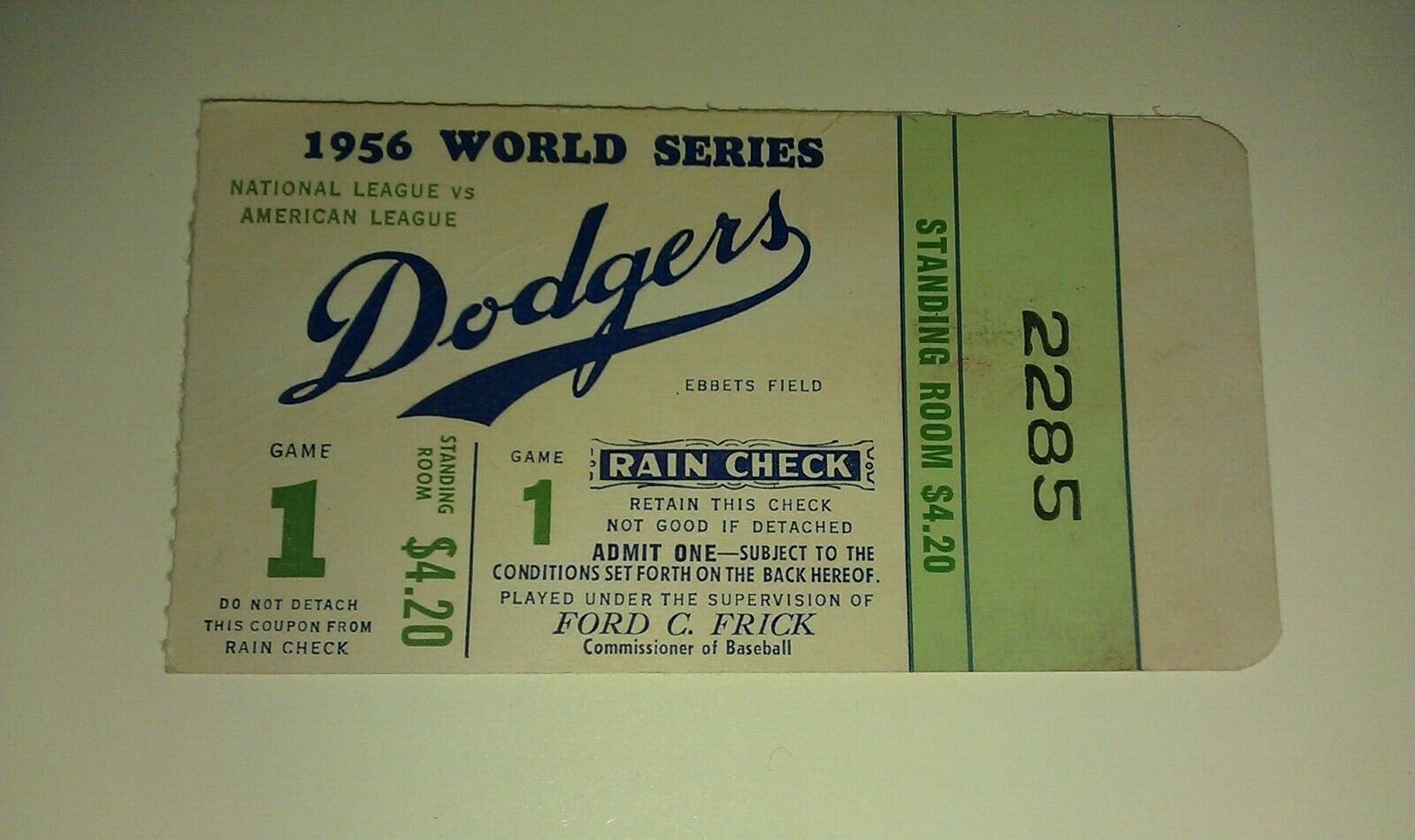 1952 World Series Yankees Game 4 Ticket Stub Memorabilia EXCELLENT