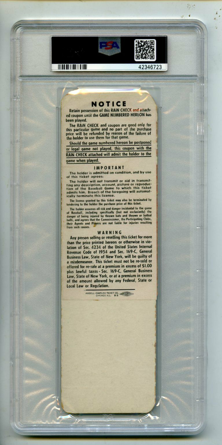 1956 World Series Game 5 Laminated Ticket Reprint - New York Yankees, Unused, Full Ticket, USA Made